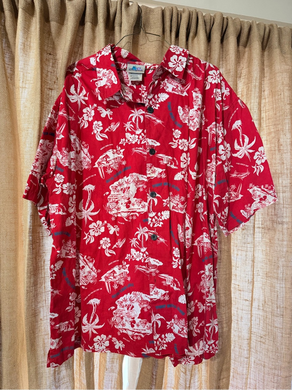 Vintage Disney Men's Red Hawaiian Floral Vintage Trader Mick’s Island Disneyland